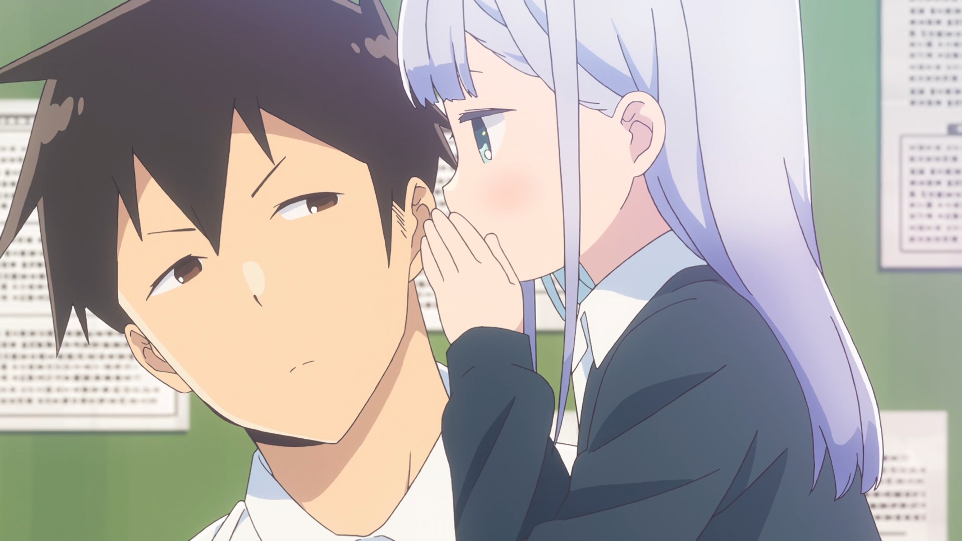 Aharen-san whispering in Raido's ear